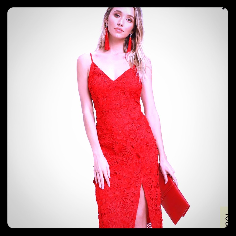 Lulus red lace midi dress